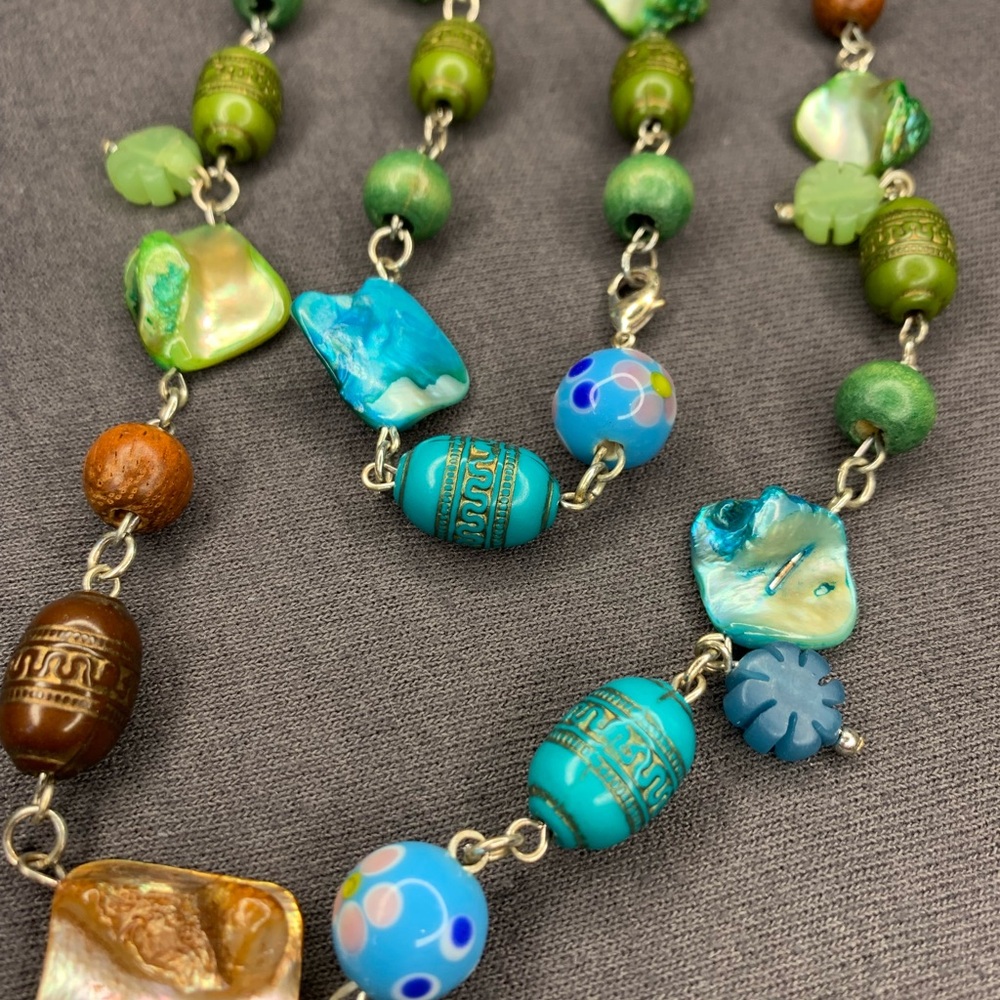 Artisan Green and Blue Beaded Necklace